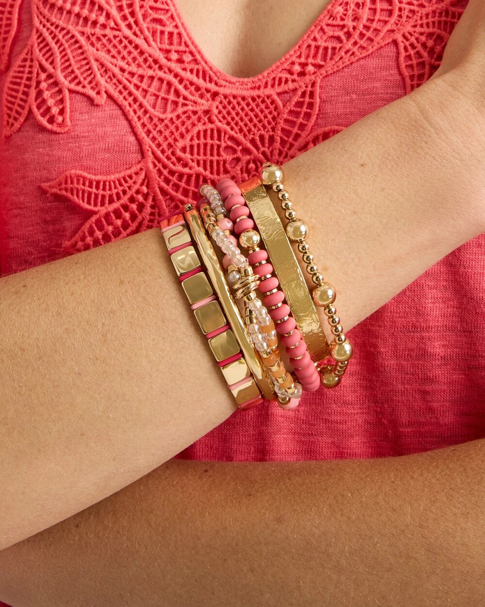 Chico's | Coral Inspired Round Stretch Bracelet/ Coral