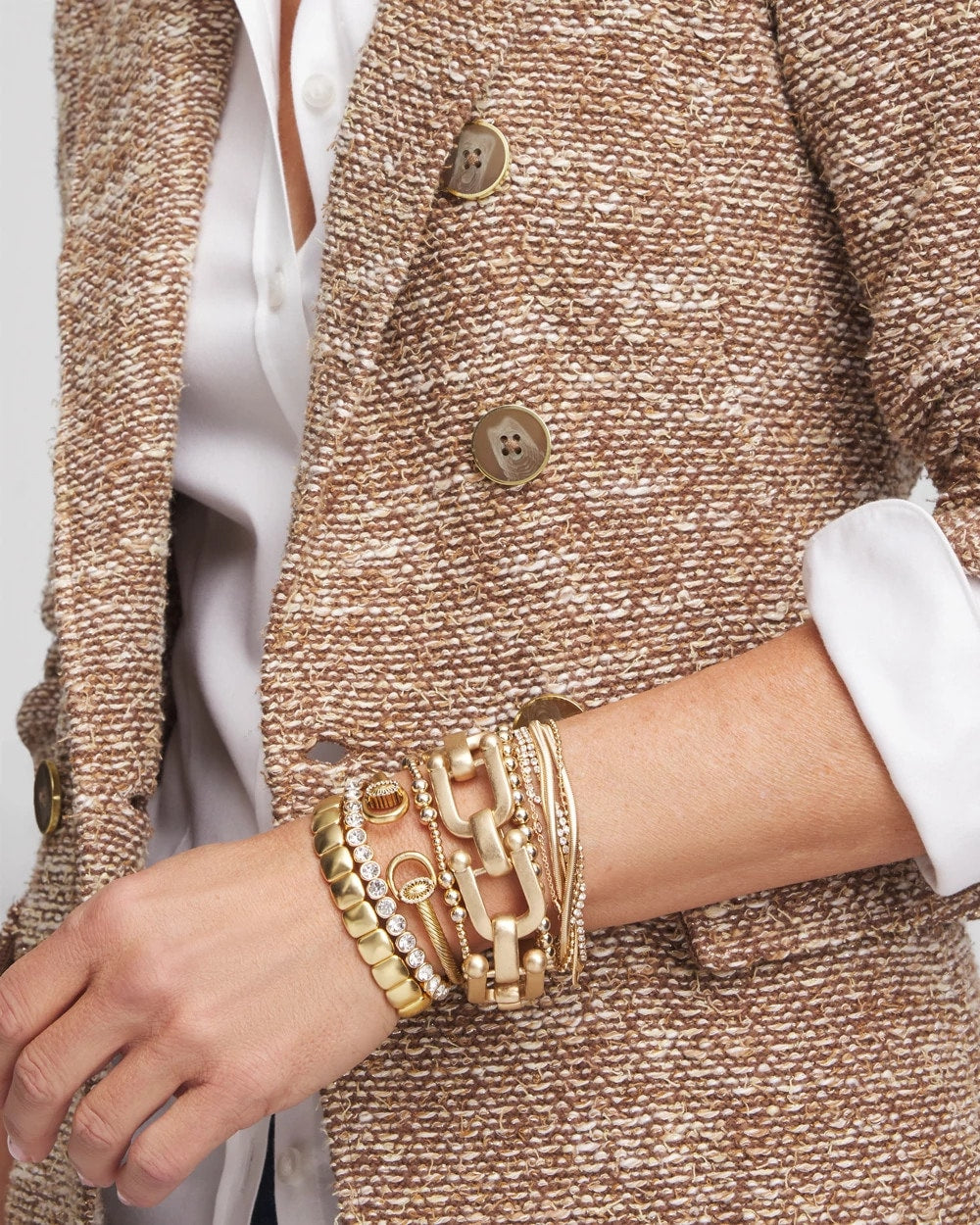 Chico's | Golden Matte Square Stretch Bracelet/ Gold