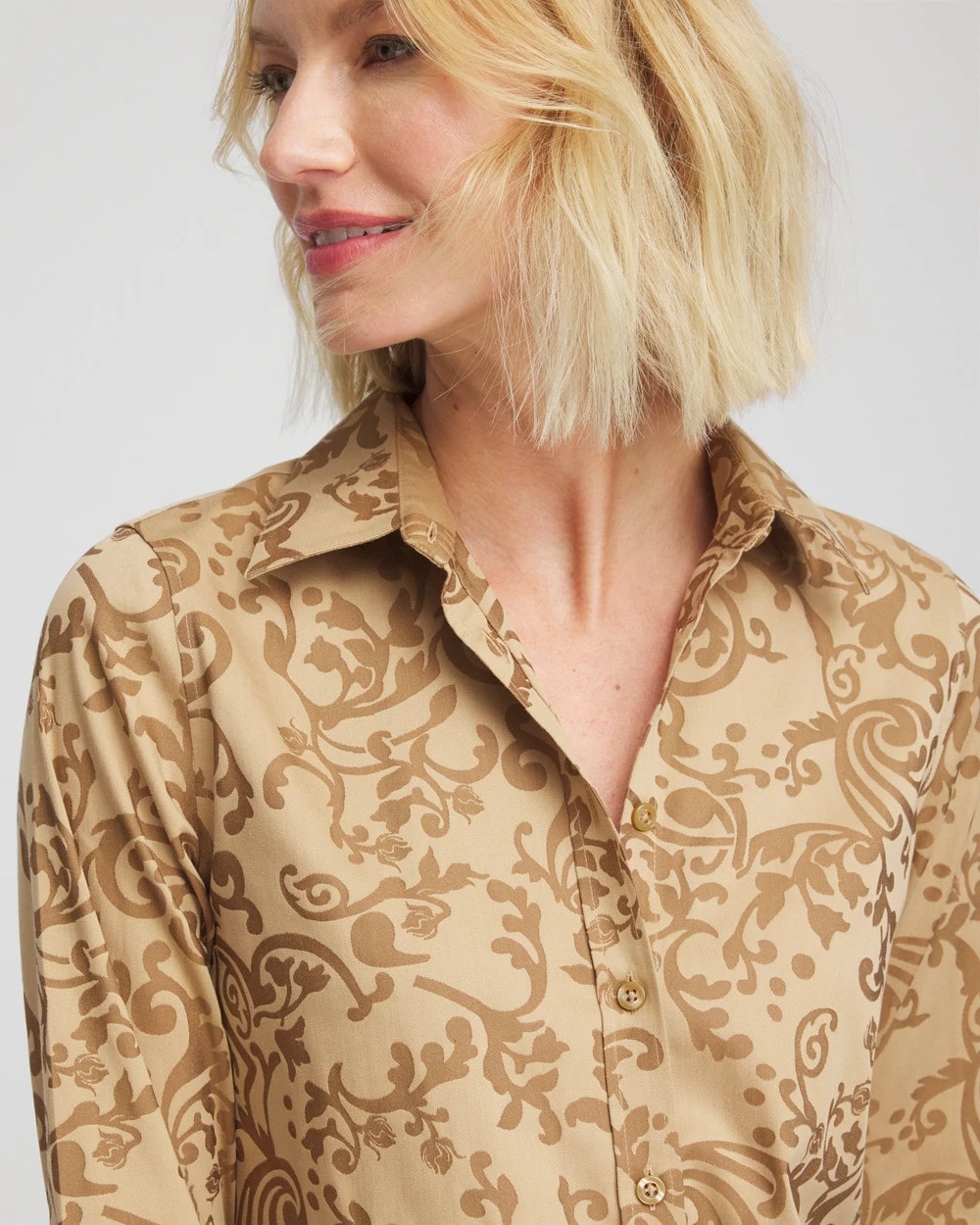 Chico's | No Iron™ Jacquard Scrolls Shirt/ Gold
