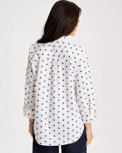 Chico's | No Iron™ Stretch Jacquard Stars Shirt/ Passport Blue