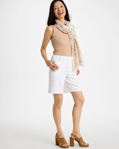 Chico's | Pull-On Scallop Button Jean Shorts/ Alabaster