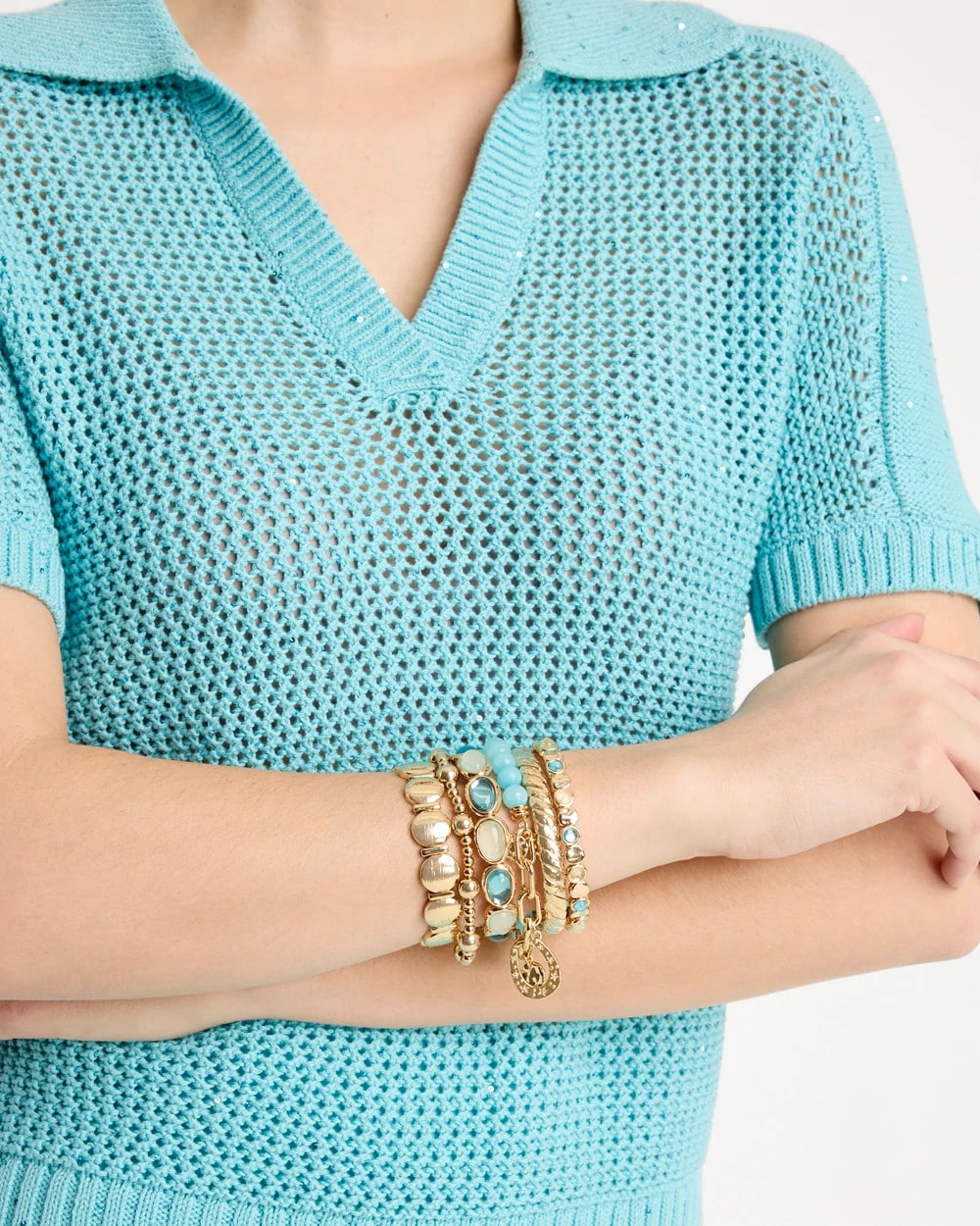 Chico's | Quartz Stone Large Stretch Bracelet/ Light Blue