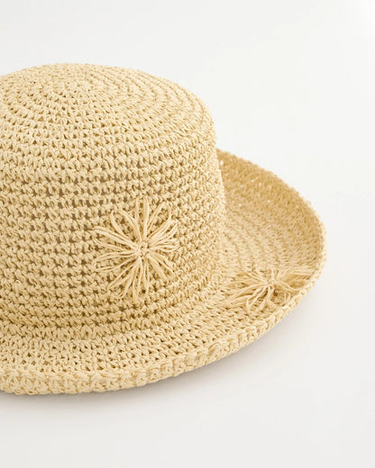 Chico's | Straw Embroidered Beach Hat/ Natural