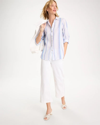 Chico's | No Iron™ Linen Striped Shirt/ Amparo Blue