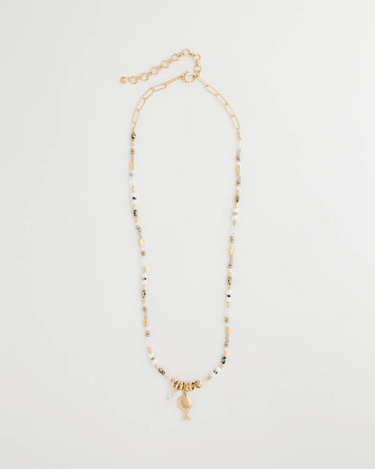 Chico's | Coral Jade Stone Charm Necklace/ Neutral