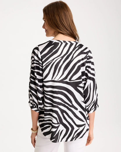 Chico's | Satin Animal Print Tie-Front Top/ Black