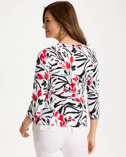 Chico's | Cotton Stretch 3/4 Sleeve Floral Tee/ Black