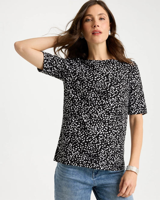 Chico's | Printed Pima Elbow Sleeve Tee/ Black
