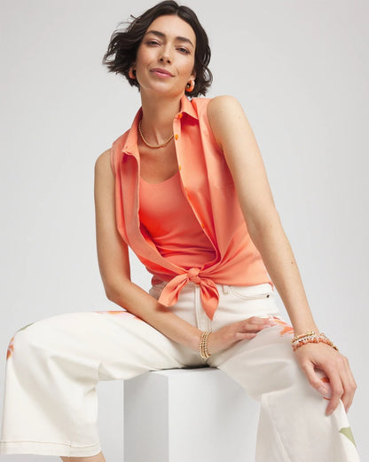 Chico's | No Iron™ Sleeveless Sateen-Stretch Shirt/ Sunset Peach