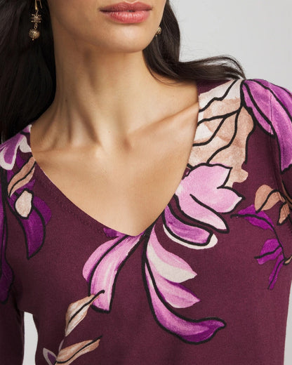 Chico's | Ella V-Neck Artisanal Pullover Sweater/ Deep Chianti