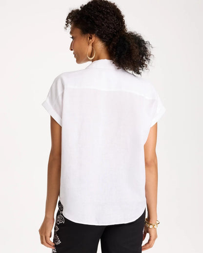 Chico's | No Iron™ Linen Tie-Front Cap Sleeve Shirt/ Optic White