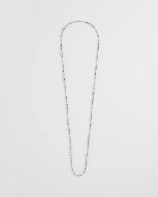 Chico's | Silvertone Long Beaded Necklace/ Silver