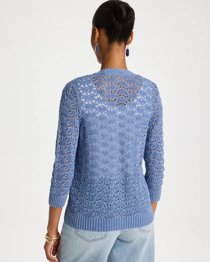 Chico's | Crochet Knit Pointelle Cardigan/ Denim