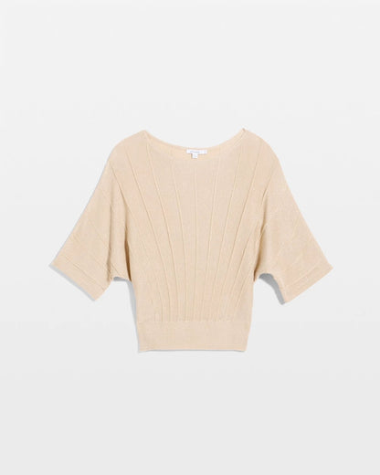 Chico's | Metallic Pleated Dolman Pullover Sweater/ Ecru