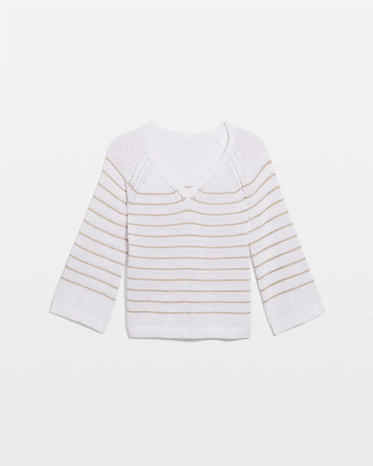 Chico's | Metallic Striped Pullover Sweater/ Alabaster
