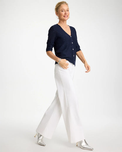 Chico's | Stitchy Sequin V-Neck Cardigan/ Passport Blue