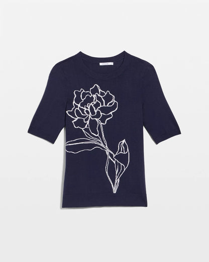 Chico's | Ella Short-Sleeve Floral Sweater/ Passport Blue