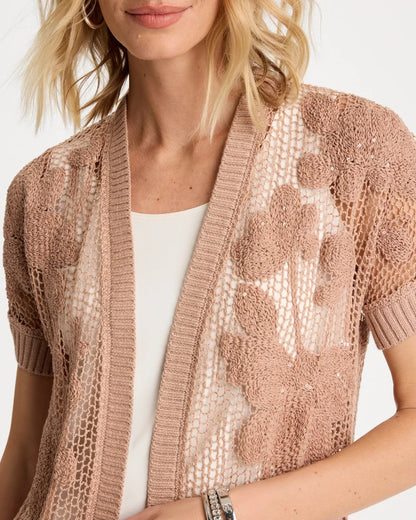 Chico's | Cotton-Blend Crochet Cocoon Cardigan/ Mocha Mousse