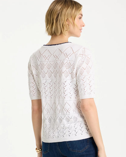 Chico's | Pointelle Blanket-Stitch Pullover Sweater/ Alabaster