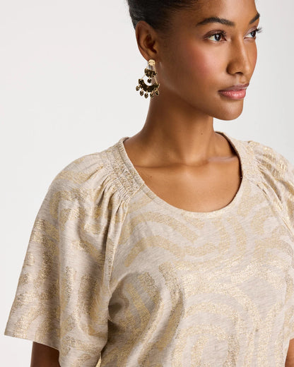 Chico's | Cotton Foiled Shirred Tee/ Smokey Taupe