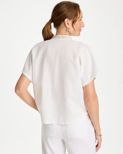 Chico's | Linen Embellished Popover Top/ Alabaster