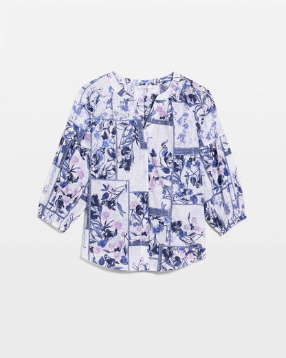 Chico's | Cotton Printed Billow Sleeve Blouse/ Amparo Blue