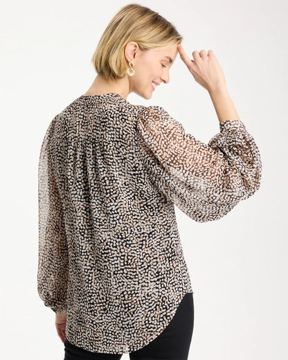 Chico's | Georgette Printed Squares Blouse/ Black