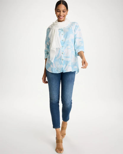 Chico's | Tie-Dye No Iron Linen Shirt/ Blue Haven