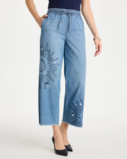 Chico's | Embellished Ultra Lightweight Crop Jeans/ Caressa Indigo