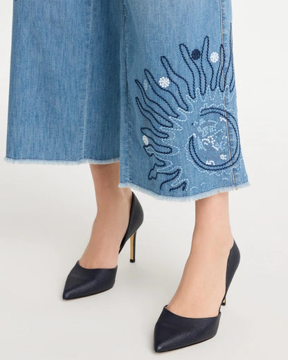 Chico's | Embellished Ultra Lightweight Crop Jeans/ Caressa Indigo