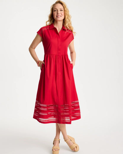 Chico's | Lace Trim Midi Shirtdress/ Cherry Lush