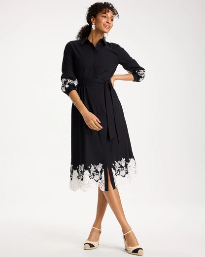 Chico's | Cotton Lace Trim Shirtdress/ Black