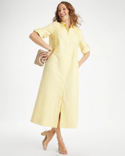 Chico's | Embellished Linen-Cotton Shirtdress/ Golden Haze