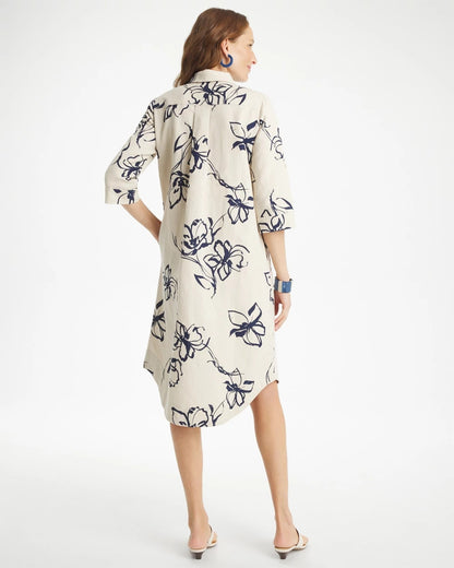 Chico's | Printed Linen-Cotton Shirtdress/ Passport Blue