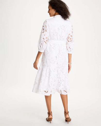 Chico's | Lace Cutout Belted Shirtdress/ Alabaster