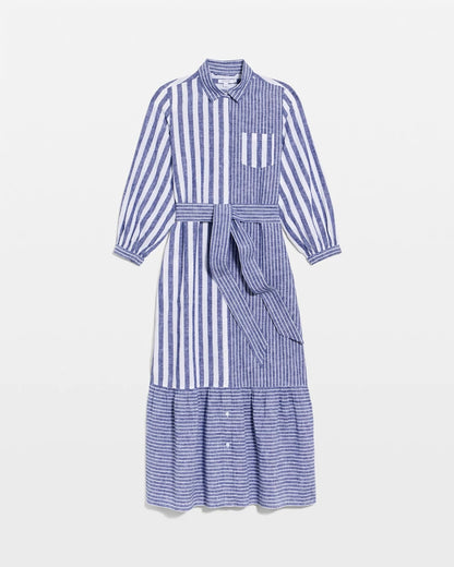 Chico's | Linen-Cotton Striped Shirtdress/ Indigo
