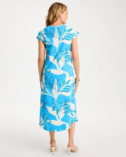 Chico's | Printed Soft-Stretch Cotton Slub Dress/ Blue Tide