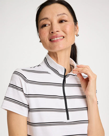 Chico's | Zenergy® UPF Striped Half-Zip Polo/ Black
