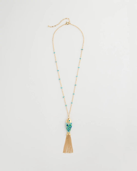 Chico's | Tassel Fish Pendant Necklace/ Blue Multi