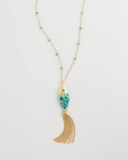 Chico's | Tassel Fish Pendant Necklace/ Blue Multi