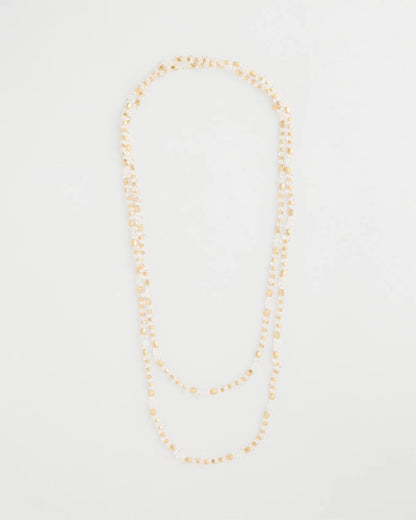 Chico's | Sea Foam Long Single-Strand Necklace/ White/Gold