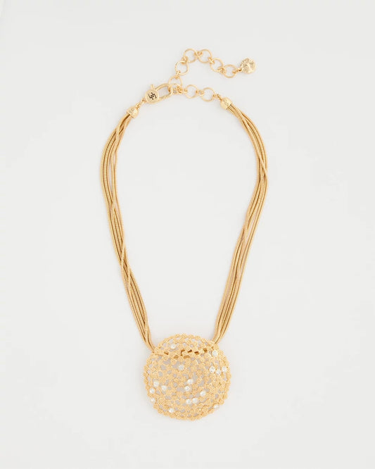 Chico's | Sea Foam Medallion Pendant Necklace/ Gold