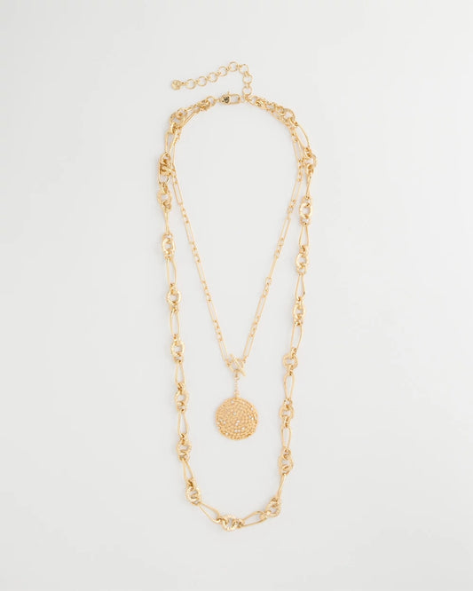 Chico's | Sea Foam Medallion Double-Strand Pendant Necklace/ Gold