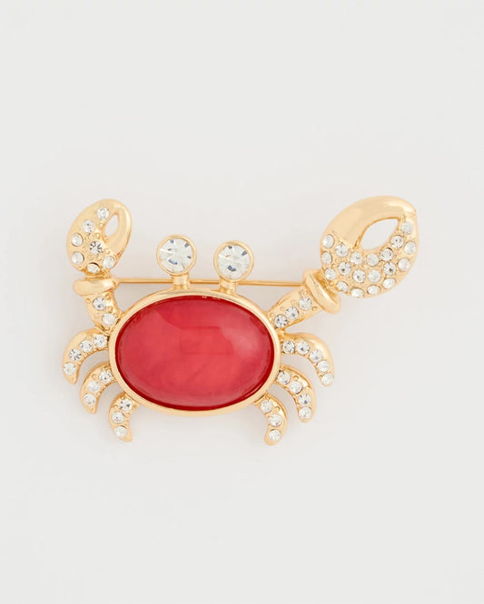 Chico's | Americana Faux Diamond Crab Brooch/ Red