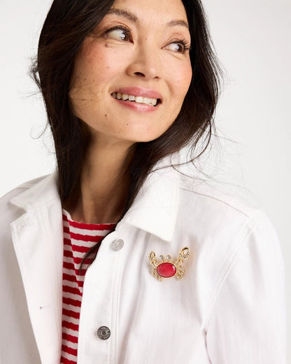 Chico's | Americana Faux Diamond Crab Brooch/ Red