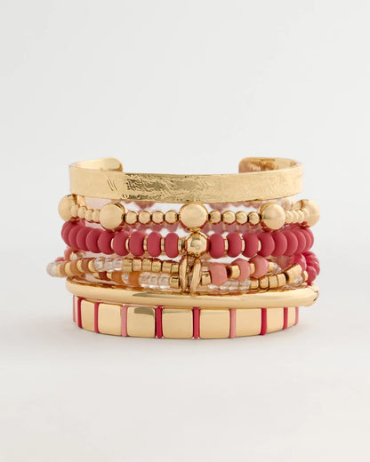 Chico's | Glam Goldtone Slice Stretch Bracelet/ Coral