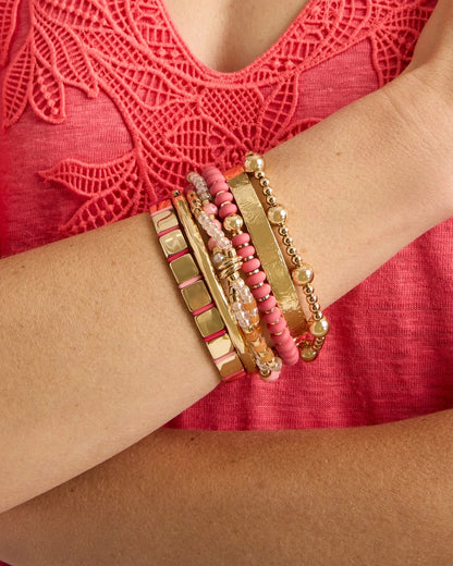 Chico's | Glam Goldtone Slice Stretch Bracelet/ Coral