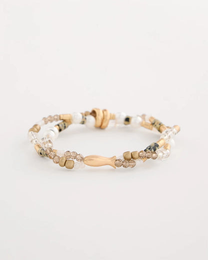 Chico's | Jasper Stone Beaded Stretch Bracelet/ Neutral