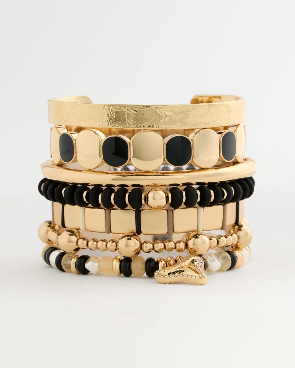 Chico's | Black Goldtone Glam Stretch Bracelet/ Black