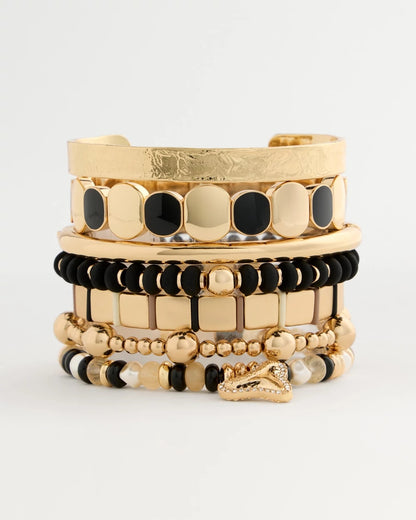 Chico's | Black Goldtone Glam Stretch Bracelet/ Black
